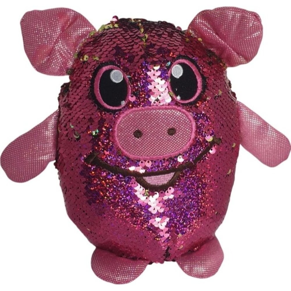 Shimmeez Polly Pig Pink Sequin Plush Flip Sequin Gold Toy 9.5" Tall Sparkling